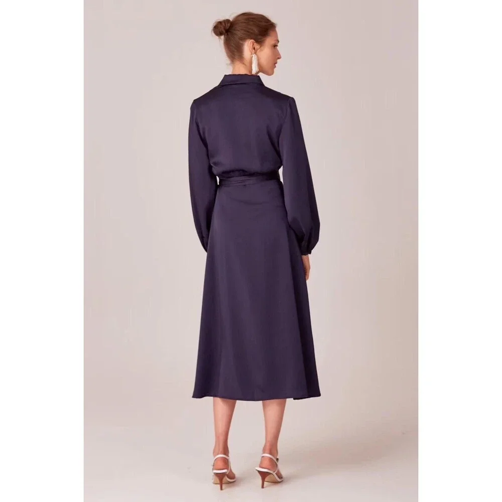 NWT C/MEO Collective Navy Satin Wrap Dress - Picture 3 of 4